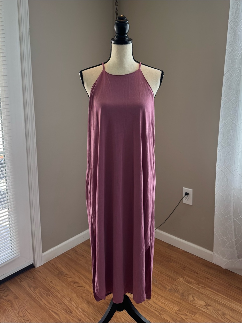 She + Sky Mauve Pink Modal Maxi Dress M Spaghetti Strap Side Slit